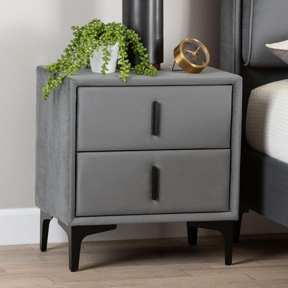 Baxton Studio Etienne Modern Nightstand, 2-Drawer, Slate Grey
