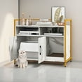 thumbnail image 2 of Demi Bonn 35" Hidden Cat Litter Box Enclosure Furniture, Cat Washroom with Cat Scratcher, 2-Door Cat House, Metal Frame, Wooden Litter Box Furniture, White, 2 of 8