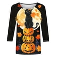 thumbnail image 4 of Inverlee Womens Halloween Shirts Cute Pumpkin Ghost Graphic Tees Soft Round Neck T-shirt 3/4 Sleeve Holiday Blouse Tops Halloween Party Supplies, 4 of 4