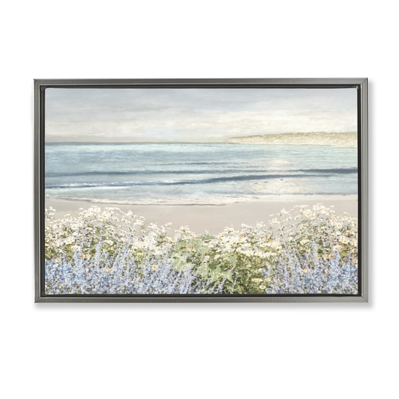 Stupell Industries Sand And Blooms Beach Gray Framed Floater Canvas Wall Art, design by Amber Sterling