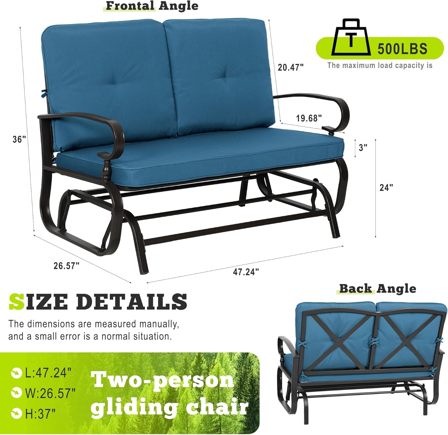 SUNCROWN 4-Piece Outdoor Patio Furniture Set Wrought Iron Conversation Sets, Peacock Blue