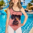 thumbnail image 2 of Uorisanigo Cute Dachshund Girls Swimsuit One Piece Ruffle Bathing Suit One Shoulder Polyester and Spandex Beach Swimwear, Size 3-4, 2 of 7