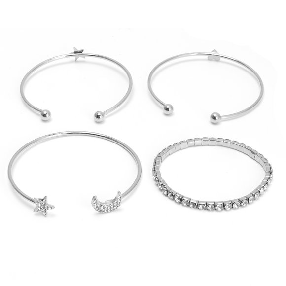 VGEBY 4pcs Fashion Girl Women Rhinestones Star Heart Bangle Cuff Bracelet Jewelry Gift