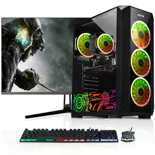 AQVIN ZForce Desktop Gaming PC Computer Tower (Intel Hexa-Core i7, 32GB DDR4 RAM, 2TB SSD Storage, Geforce GTX 1660 6GB GDDR5, 27 Inch Curved Gaming Monitor) Windows 10 Pro RGB Keyboard & Mouse