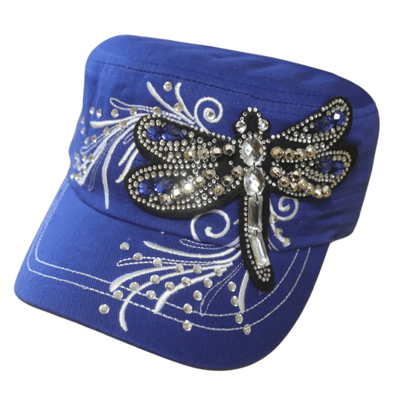 Dragonfly Rhinestone Women's Dazzle Cadet Hat Royal Blue