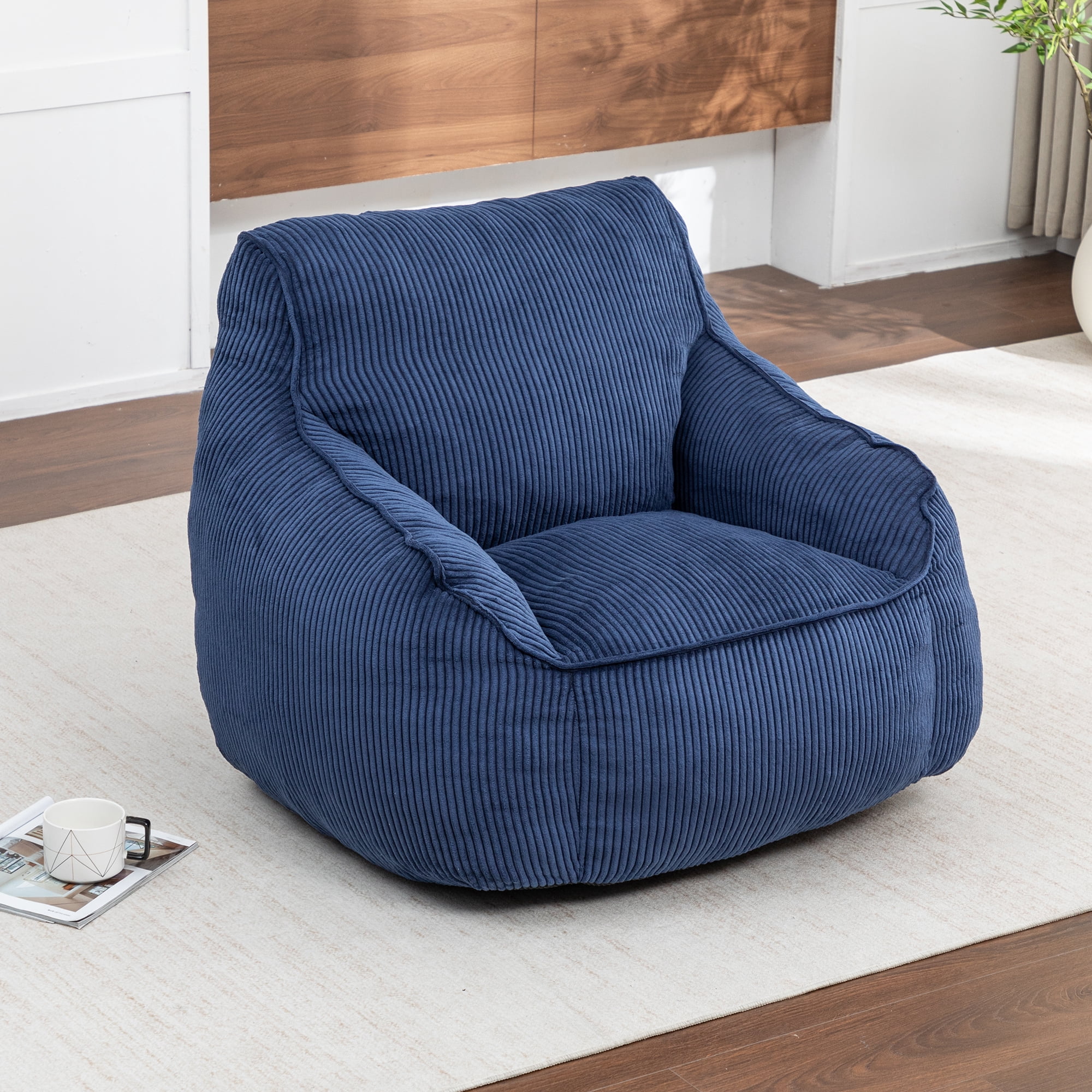 Jopath Giant Bean Bag Chair,Comfy Corduroy Large Bean Bag Chair Sofa with Armrests for Adults Teens,Lazy Sofa Couch Chairs with Filler Included for Bedroom Living Room,Dark Blue
