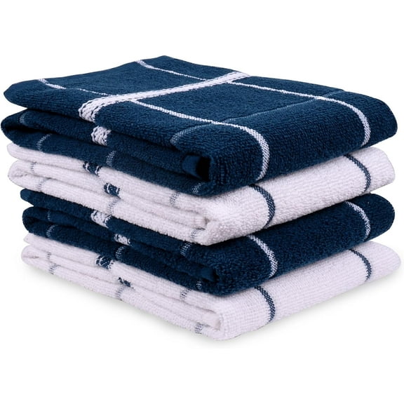 MALLOWEX Terry Kitchen Towels Set of 4 | Dish Towels 16 x 26 inches | Super Soft and Absorbent | 100% Cotton Dish Rags for Drying Dishes | Navy Blue