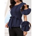 thumbnail image 2 of DARING DIVA Women's Peplum Summer Pleated Crew Neck Blouse XS Dark Blue, 2 of 6