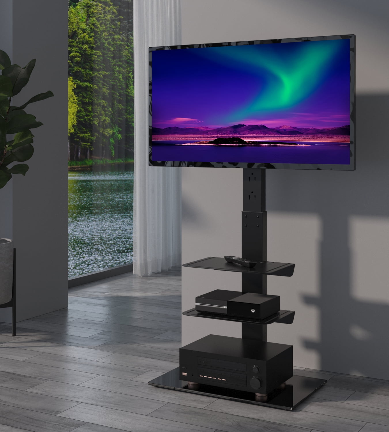 Universal Swivel Floor TV Stand with Mount Height Adjustable for Most