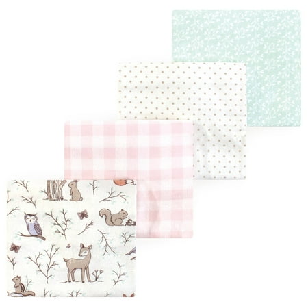 Luvable Friends Hudson Baby Flannel Receiving Blankets 4pk, Pink Woodland