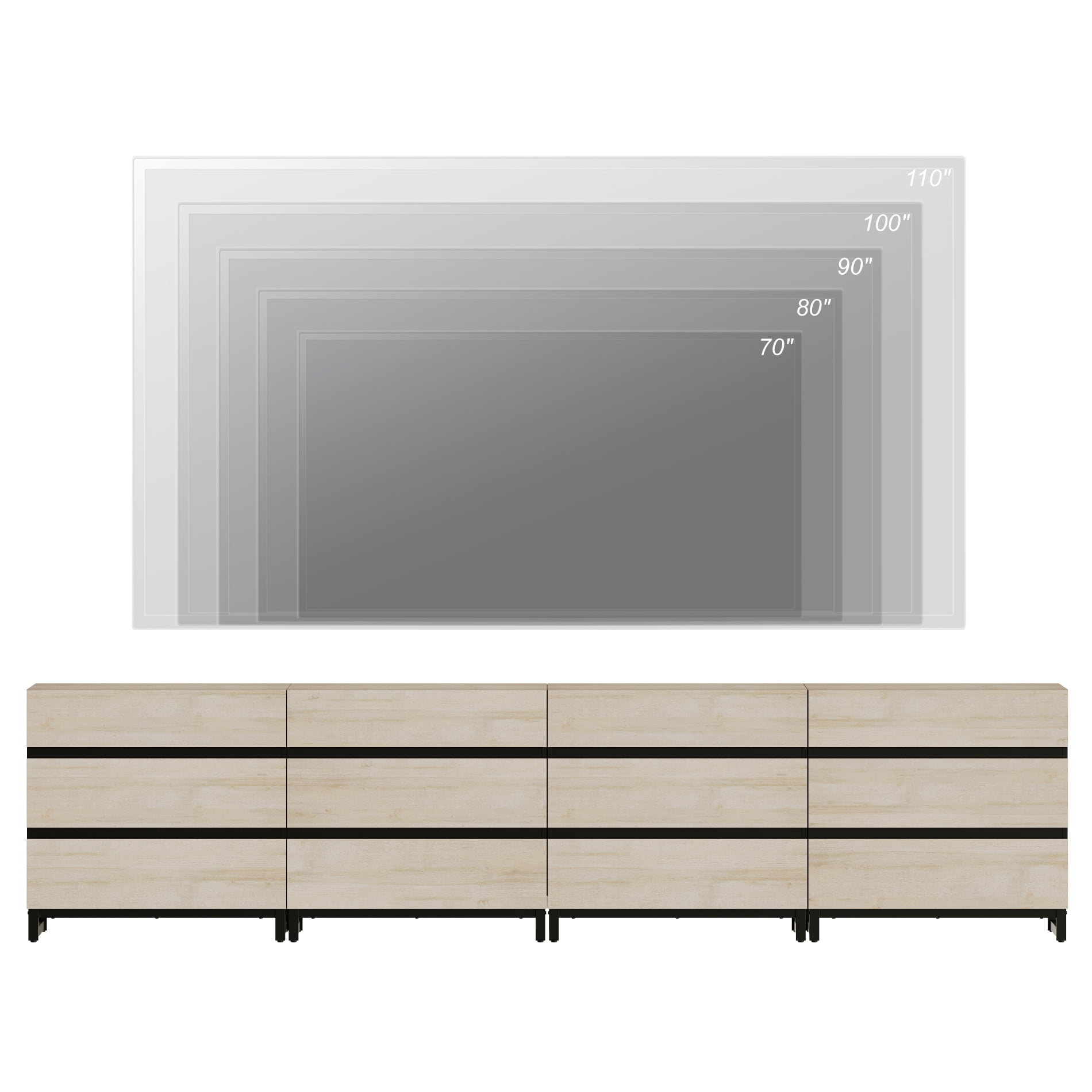 Modern TV Stand with 12 Drawers and Metal Base, Entertainment Center Media Console for Living Room Bedroom, Fits TVs up to 120 Inch, Beige