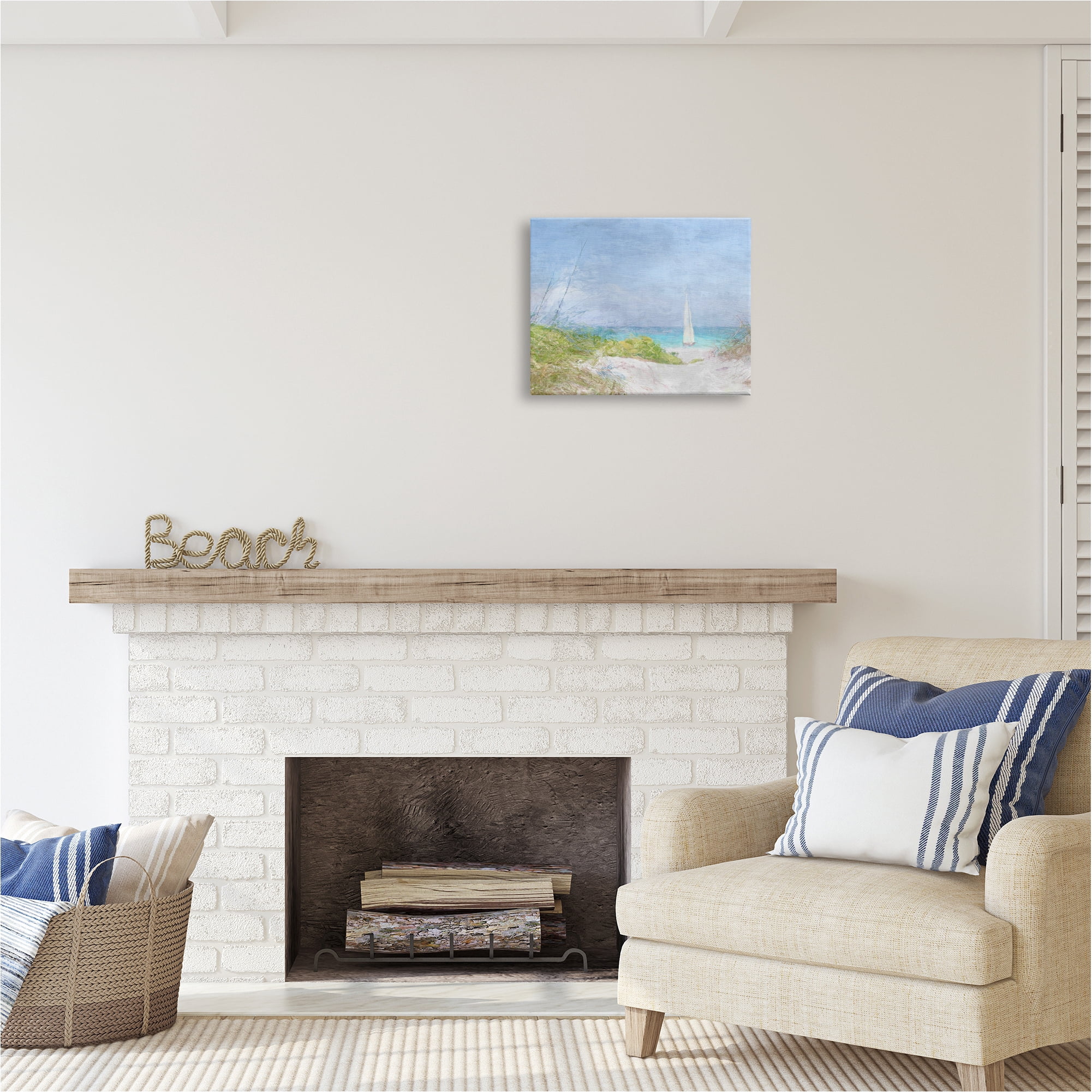 Stupell Industries Sailboat & Beach Path Transportation Painting Gallery Wrapped Canvas Art Print Wall Art, 20 x 16