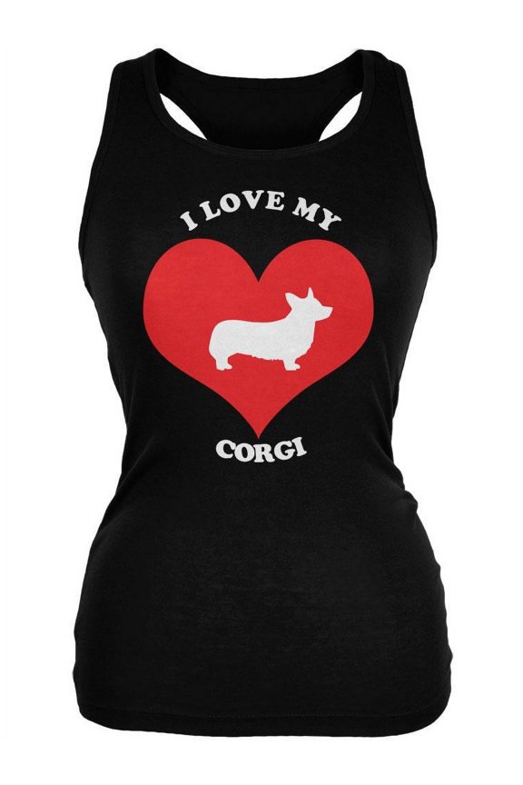 Valentines I Love My Corgi Black Juniors Soft Tank Top - X-Large