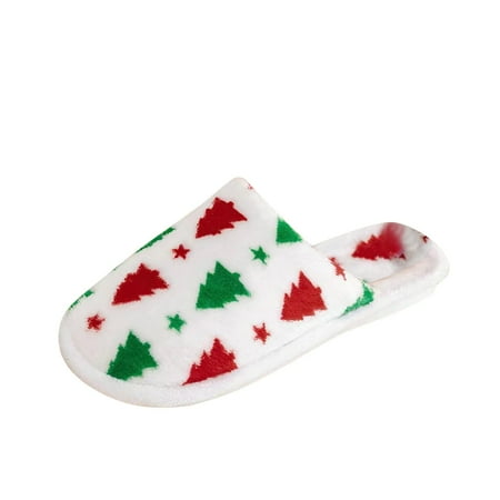 

WUDATI Ladies Fashion Christmas Tree Print Wool Baotou Slippers Warm Flat Cotton Non-Slip Casual Shoes Lightweight Slip-On Comfortable Breathable for Home Wedding Party Leisure Walking Stylish Soft