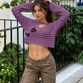 thumbnail image 7 of JULMCOMO Crochet Beach Cover Ups for Women Hollow Out Mesh Knit Summer Crop Tops Long Sleeve Cutout Bikini Cover Ups for Swimwear Purple S, 7 of 7