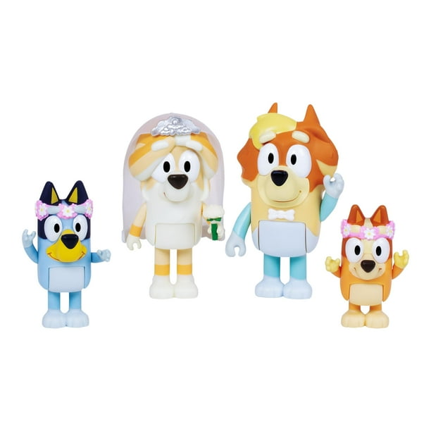 Paquete de 4 figuras BLUEY Wedding Time con Uncle Rad y Frisky