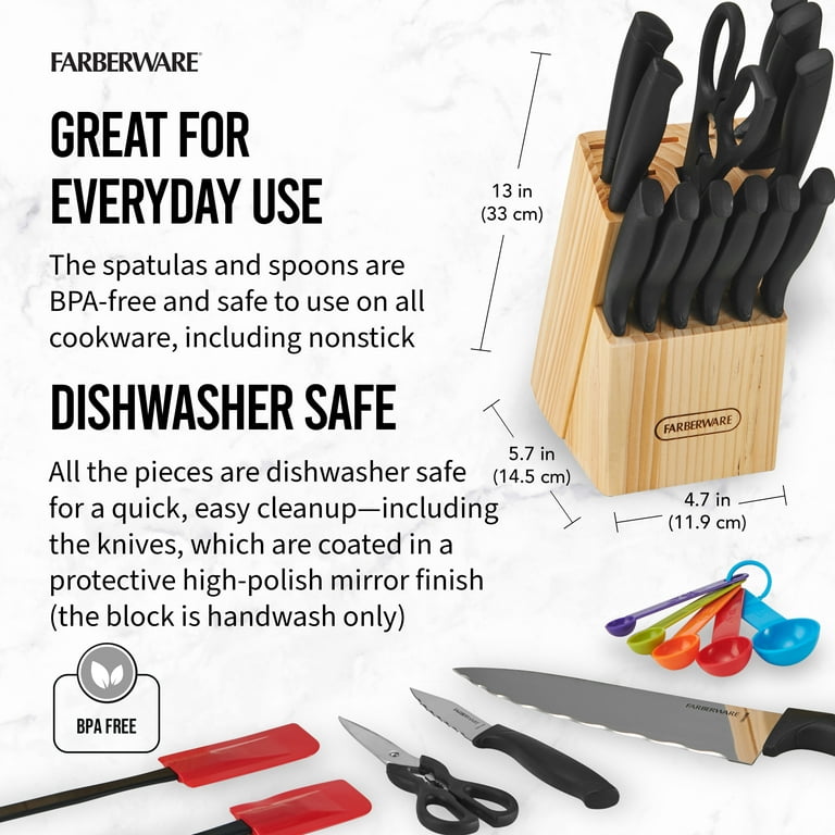 Farberware Classic 23 Piece Never Needs Sharpening Dishwasher Safe  Stainless Steel Cutlery and Utensil Set in Black