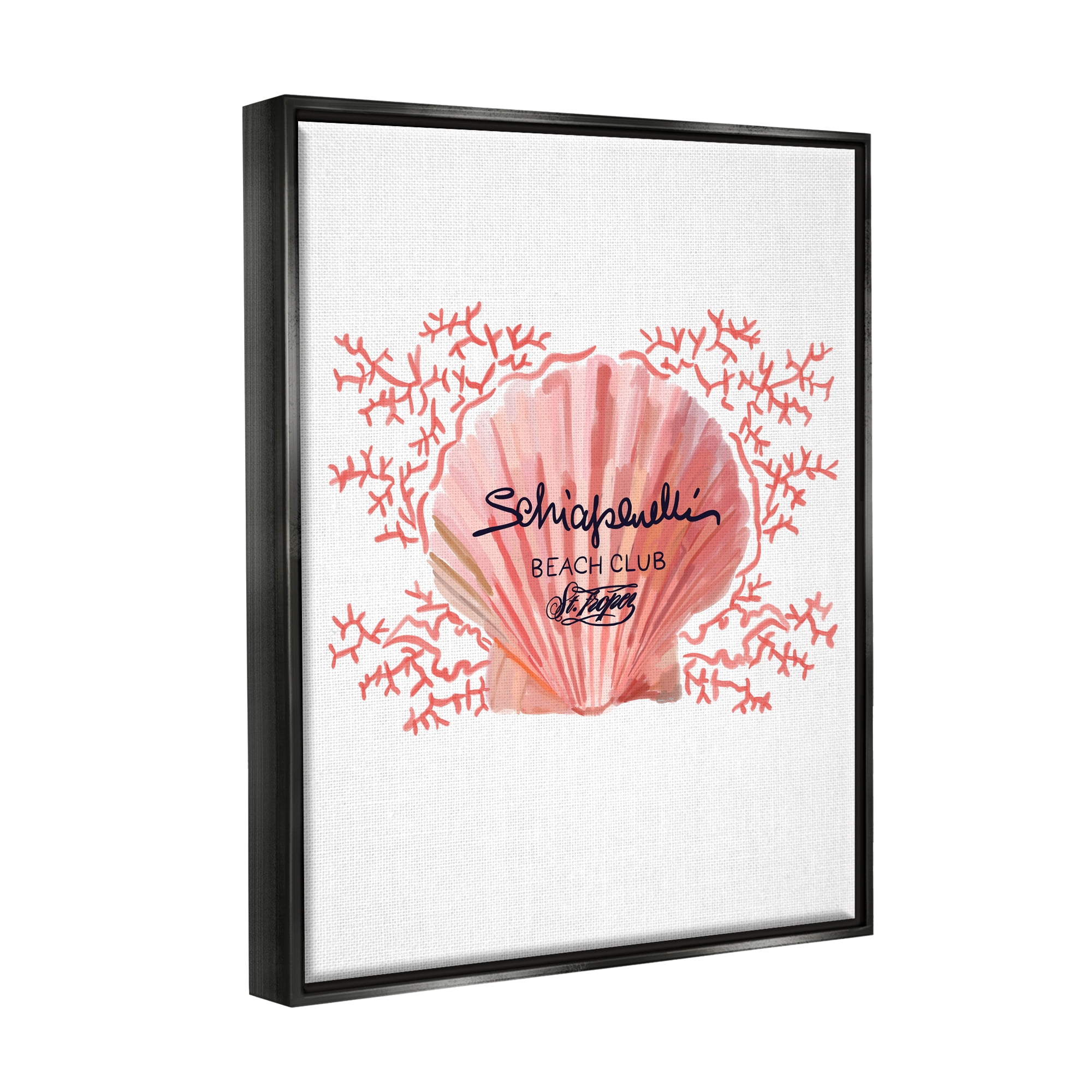 Stupell Industries Pink Beach Club Shell Animals & Insects Painting Black Floater Framed Canvas Art Print Wall Art, 17 x 21