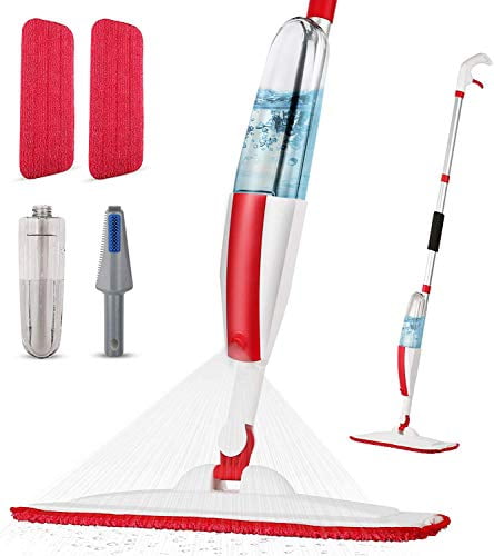 Red Jet Wet Microfiber Spray Mop 360 Degree Floor Cleaning with 2 Reusable Pads 