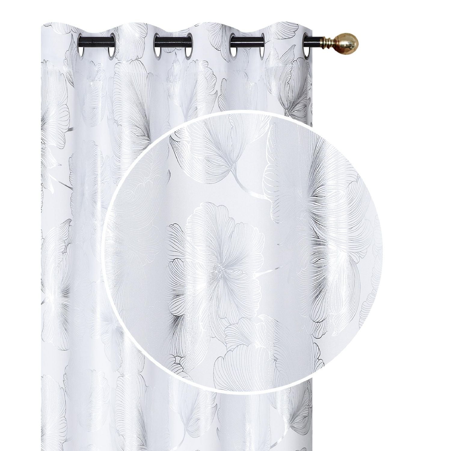 IH Casa Decor Foil Print Panel W 8 Grom Hibiscus White 84" - Set of 2