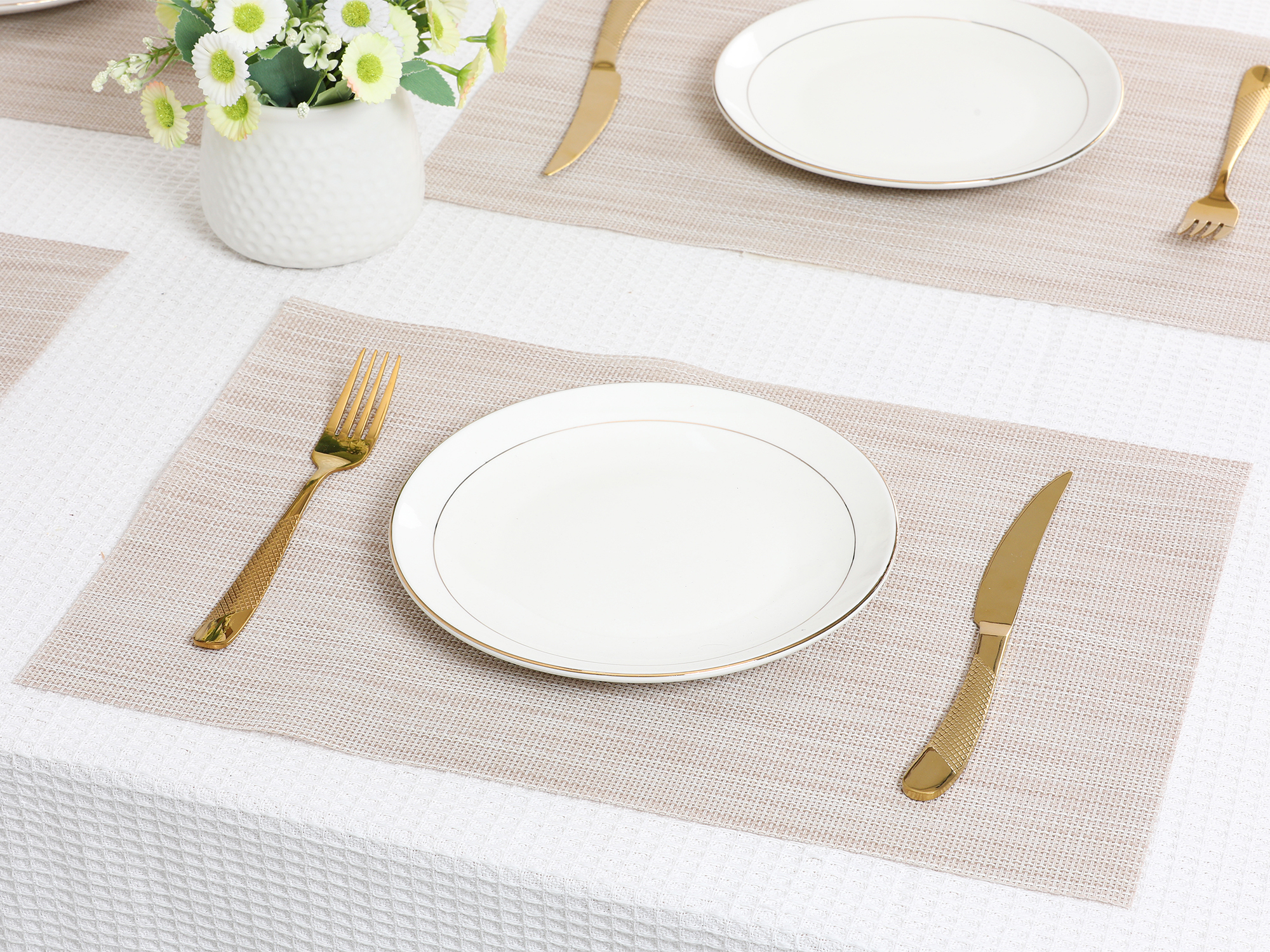 Unique Bargains 8 Pack Washable Placemats for Table Decor Wipeable Place Mat Beige 18x12in