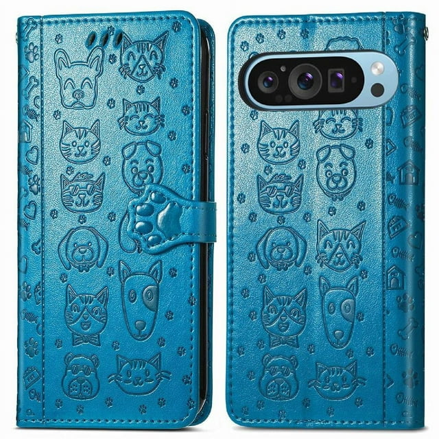 Flip Case for FOXDOCK Google Pixel 10/10 Pro ,Catand Dog Embossed PU Leather Flip Cover with Card Slots,Stand