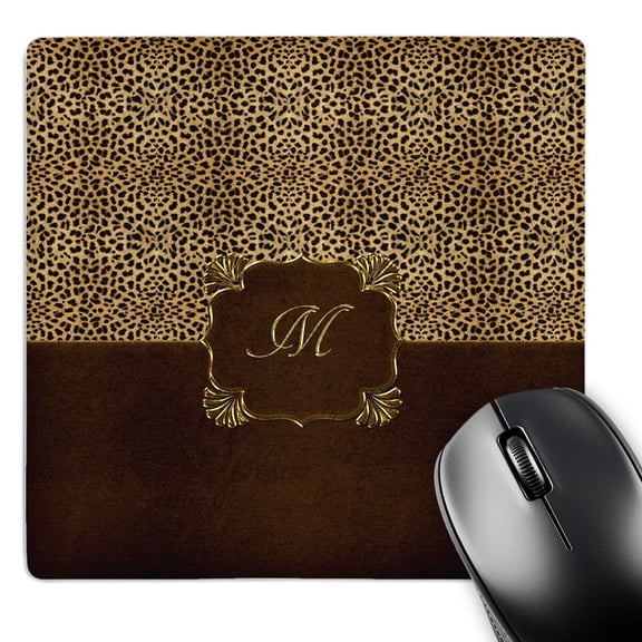 3dRose, Elegant Cheetah Animal Print with Gold Framed Monogram Letter M, MousePad