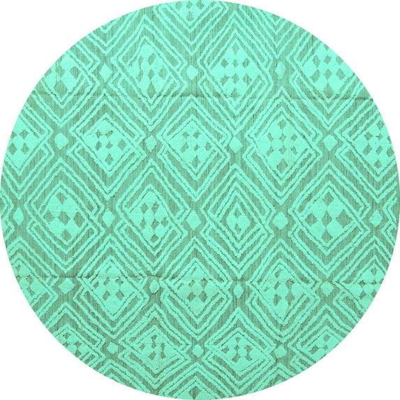 Ahgly Company Machine Washable Indoor Round Abstract Turquoise Blue Modern Area Rugs, 8' Round