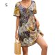 thumbnail image 1 of Vestido Bohemia Vestido de manga corta con cuello en V Mujer Ropa de verano, S, amarillo y azul oscuro Sweethay AP001221-01, 1 of 7