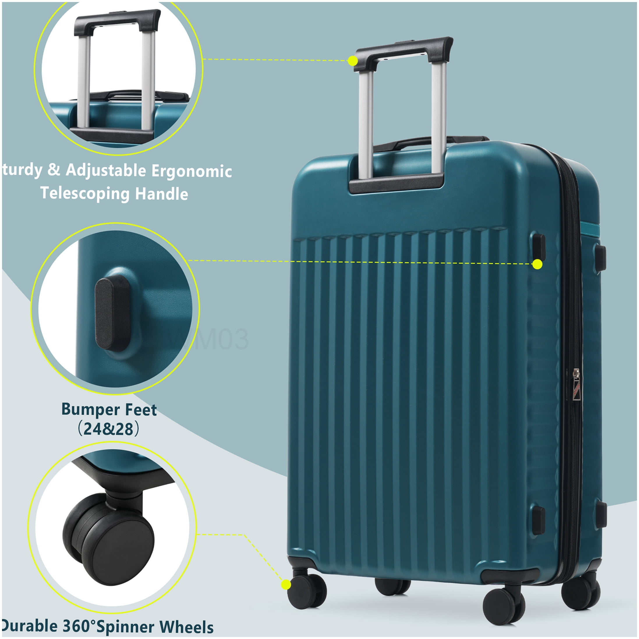Expandable 5-Piece Hardside Luggage Set in Dark Green, ABS Construction with Spinner Wheels and TSA Lock