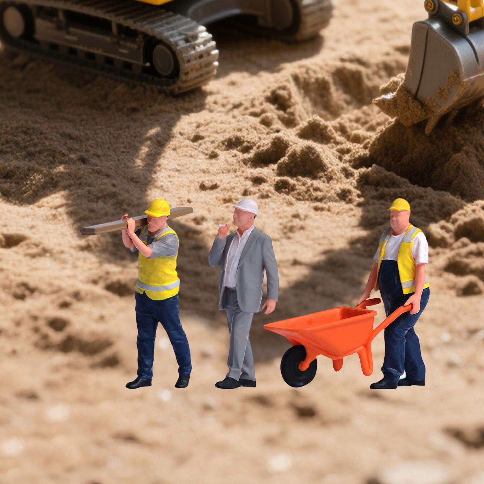 3 Pieces Construction Worker Mini People Figurine Resin Hand Painted for Car Display Collectors Decor