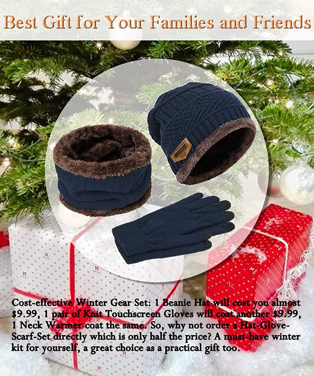 T WILKER 3Pcs Winter Hats Neck Warmer Scarf and Touch Screen Gloves Set for Kids 