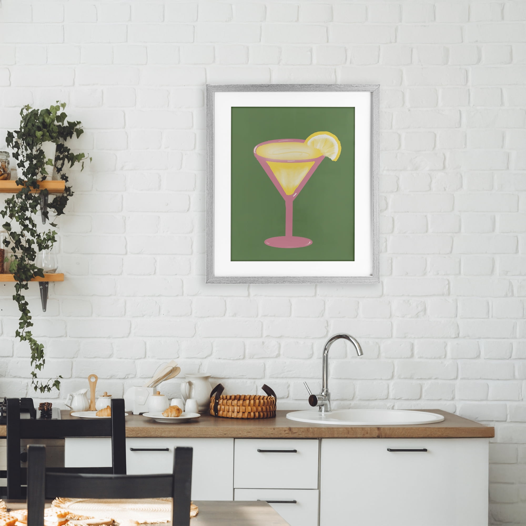 Stupell Industries Lemon Drop Glass over Green Gray Framed Print Under Glass, design by Robin Maria