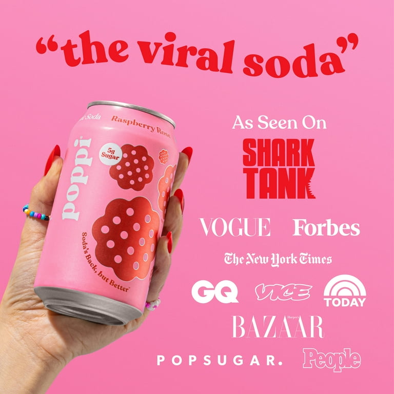 ♡♡ Bibiy. ROSIEPEPURAMUTOP Free Shipping! poppi Raspberry Rose Prebiotic Soda 12 oz Can Pack