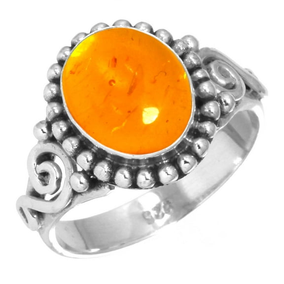 925 Sterling Silver Women Jewelry Amber Ring