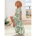 thumbnail image 4 of Summer Casual Bohemian Floral Dresses for Women Puff Short Sleeve Long Maxi Dress with Pockets Green M, 4 of 7