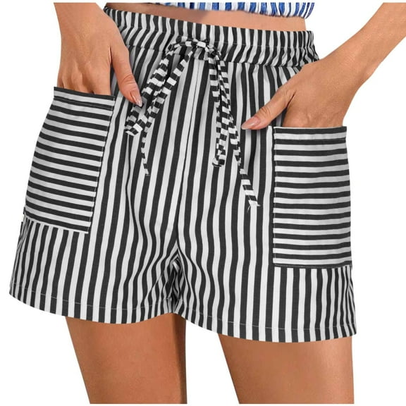 Women's Denim Shorts Women'S Summer High Waisted Casual Beach Wide Leg Vertical Striped Shorts, Women's Shorts S