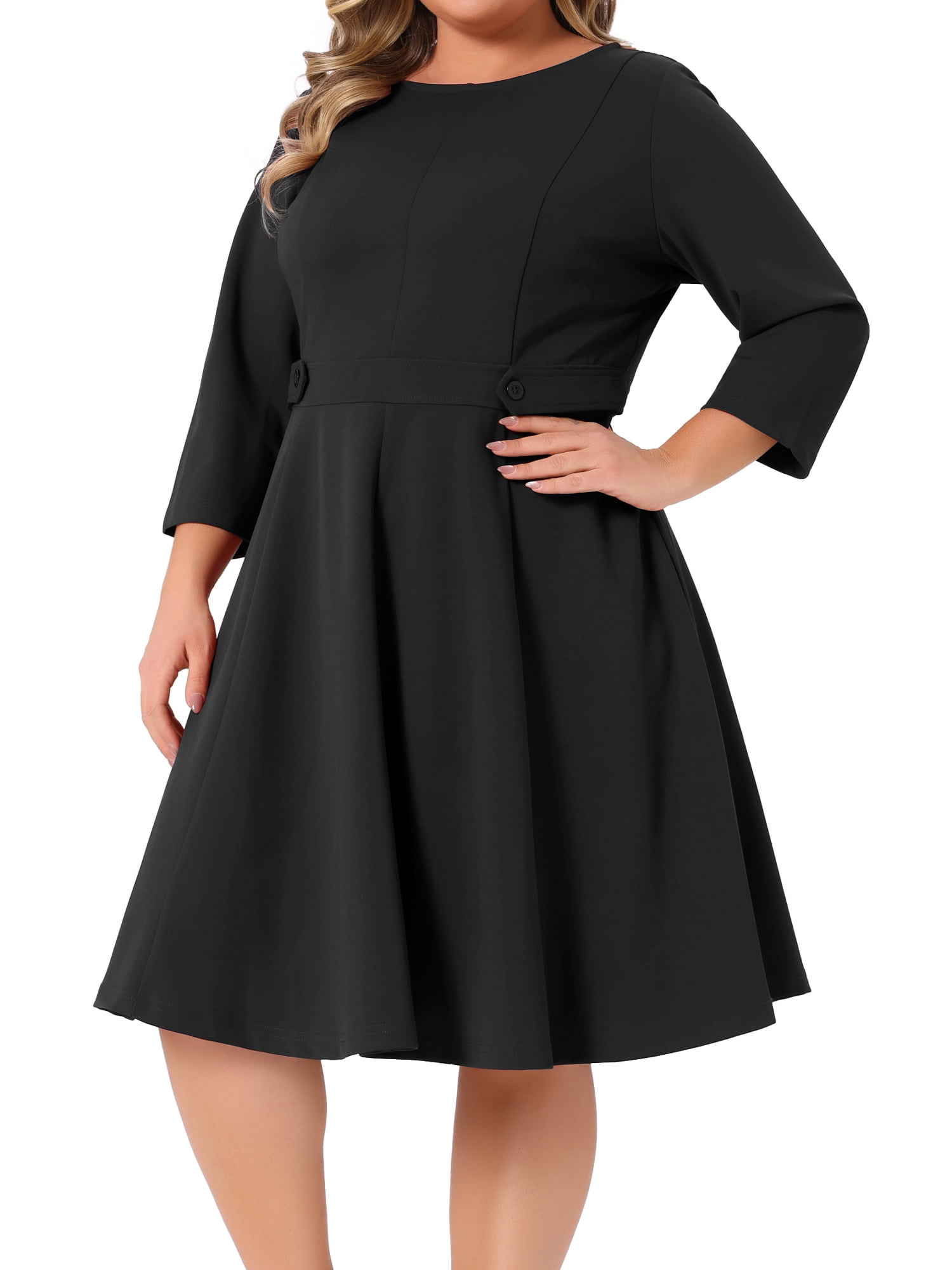 DARING DIVA Women's Plus 3/4 Sleeve Vintage Cocktail Dress 2X Black