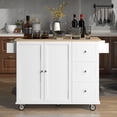 thumbnail image 3 of EUROCO Rolling Mobile Kitchen Island with Solid Wood Top and Locking Wheels, Storage Cabinet and Drop Leaf Breakfast Bar, Towel Rack & Drawers, White, 3 of 18