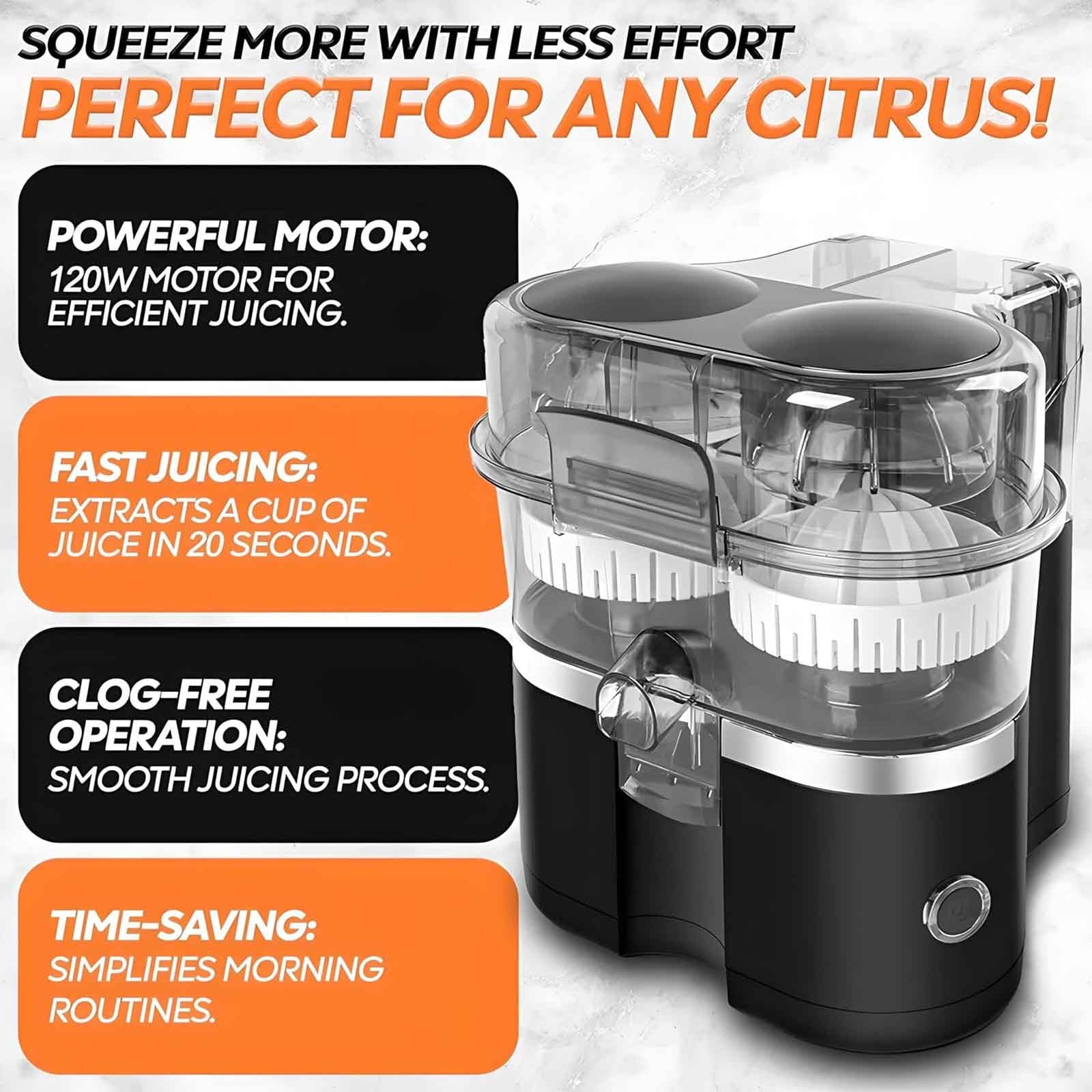 110V Dual Head Electric Juicer, High Speed Juice Separation Machine with Compact Design for Household Kitchen and Cafe Beverage Making, Black