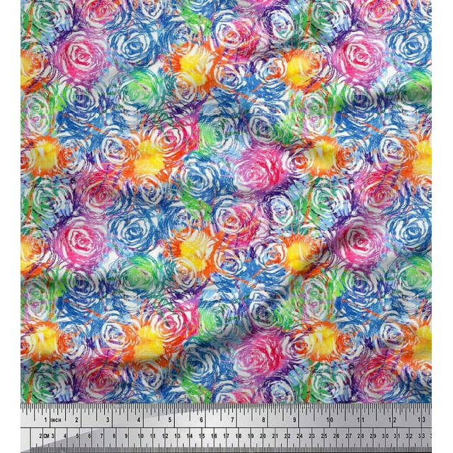 Soimoi Poly Georgette Fabric Flower Watercolor Decor Fabric Printed Yard 42 Inch Wide