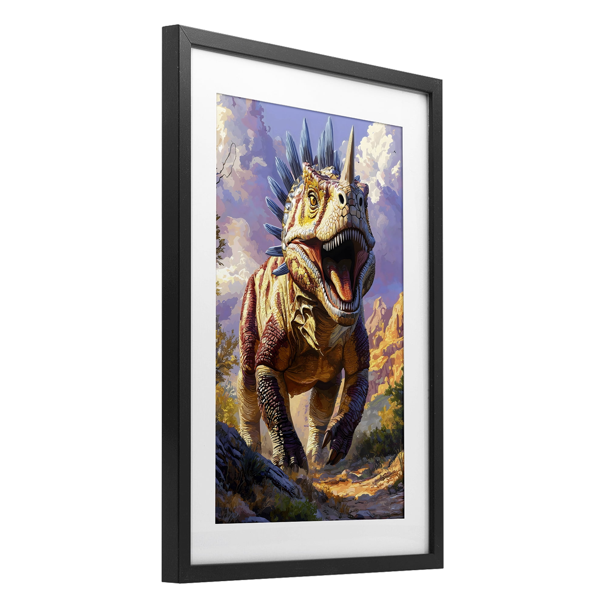 Stupell Industries Fierce Horned Dinosaur Black Framed Print Under Glass, design by Creative Studio