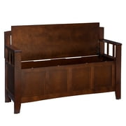 Linon Cynthia Wood Storage Bench FlipTop Slat Back & Side in Walnut Brown Finish