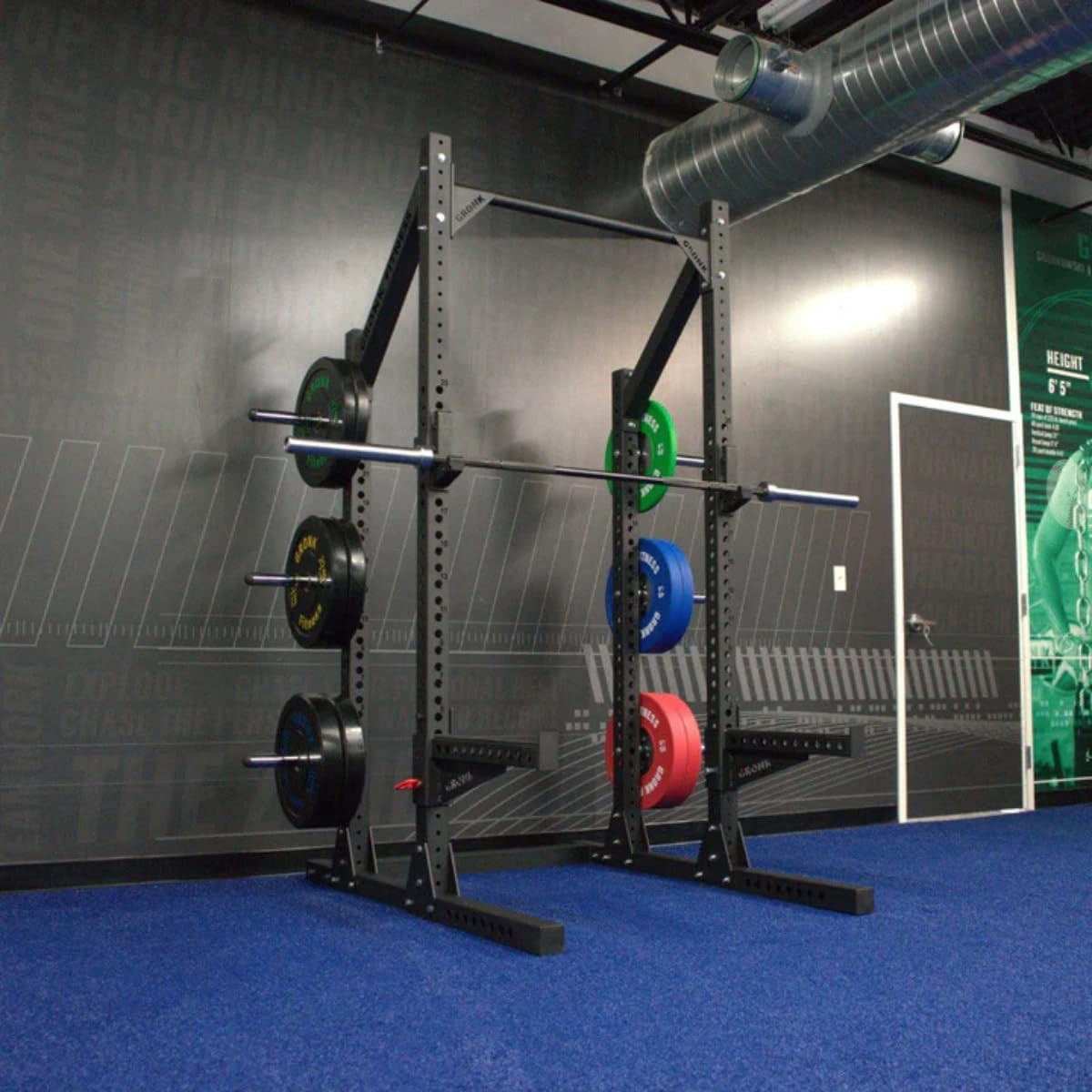 Gronk Fitness Commercial Half Rack Power Rack | Supports Up To 1000 lbs | Includes J-Hooks and Spotter Arms | Perfect for Squat, Bench, Deadlift, and More | Extended Base for Stability