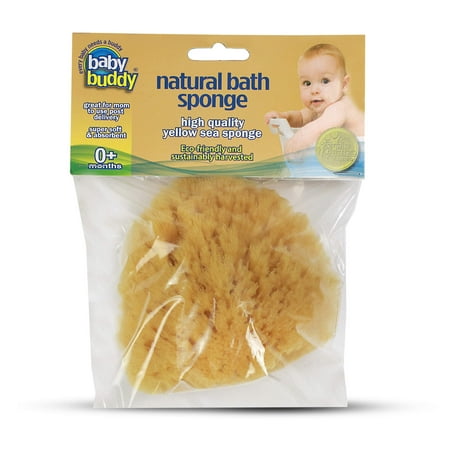 Baby Buddy Natural Baby Bath Sponge 4in Soft High Quality Yellow Sea Sponge Soft on Tender Baby Skin, Biodegradable,