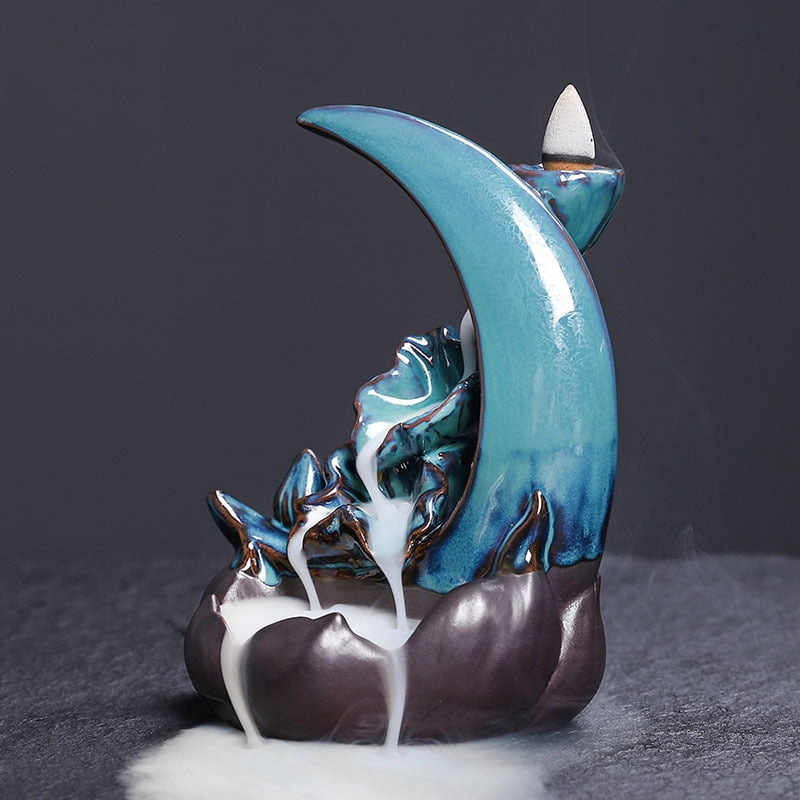 Ceramic Sandalwood Incense Holder Moon Shape Incense Seat Creative Lotus Leaf Backflow Incense Burner Crafts Home Decoration