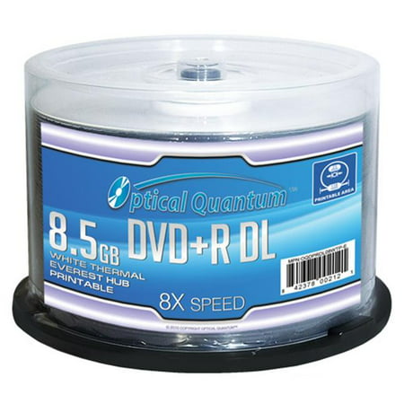 Optical Quantum OQDPRDL08WTP-E DVD+R DL Spindle - 50 Pack,8 DVD+R DL, White Thermal Hub Print