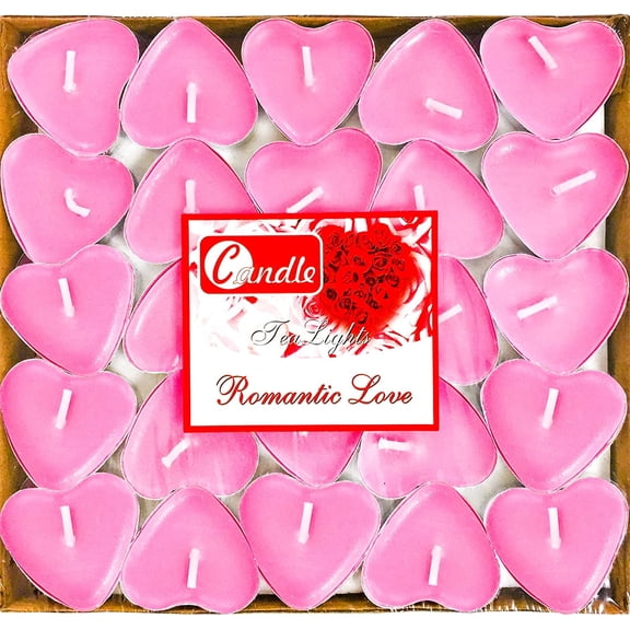 50Pack Heart Shaped Tealight Candles(25x2 Layers),Romantic Love Unscented Tea Lights Candles,Dripless & Long Lasting Smokeless Mini Tealight Candles for Romantic Decor,Pool,Home,Wedding (Pink)