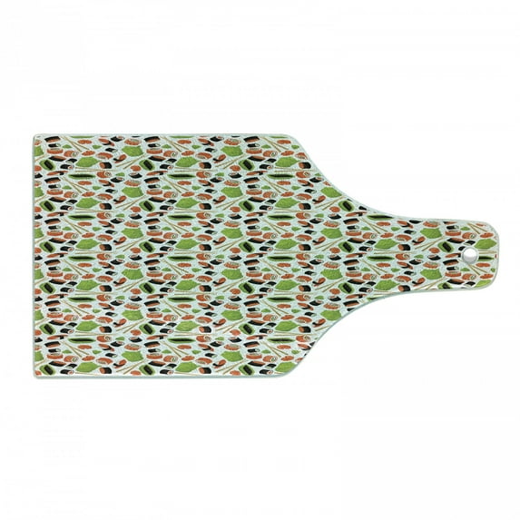 Wasabi Cutting Board, Continuous Cuisine Pattern Food, Decorative Tempered Glass Cutting and Serving Board, in 3 Sizes, by Ambesonne