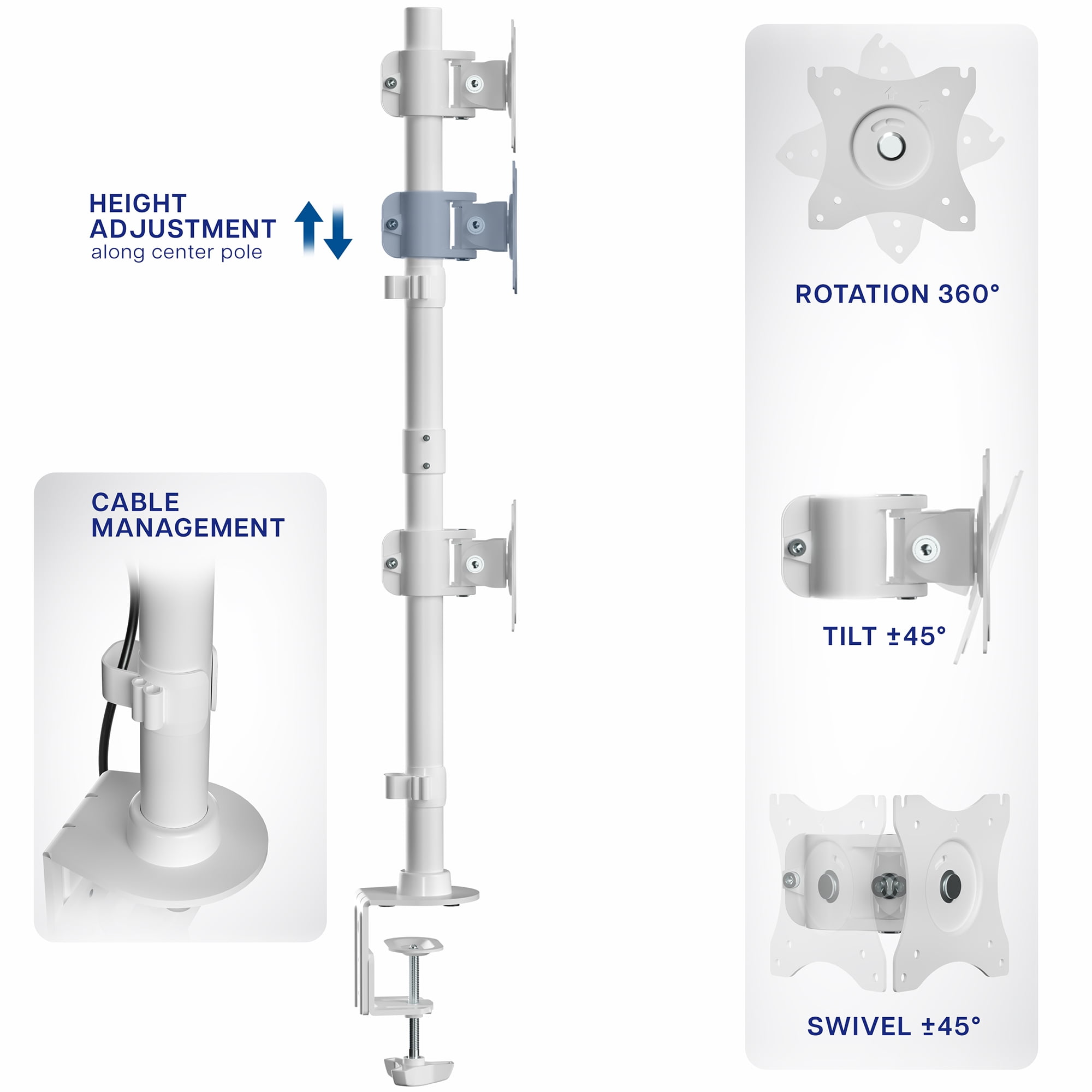 VIVO White Dual Computer Monitor Desk Mount, Vertical Array, 2 Screens up to 34"
